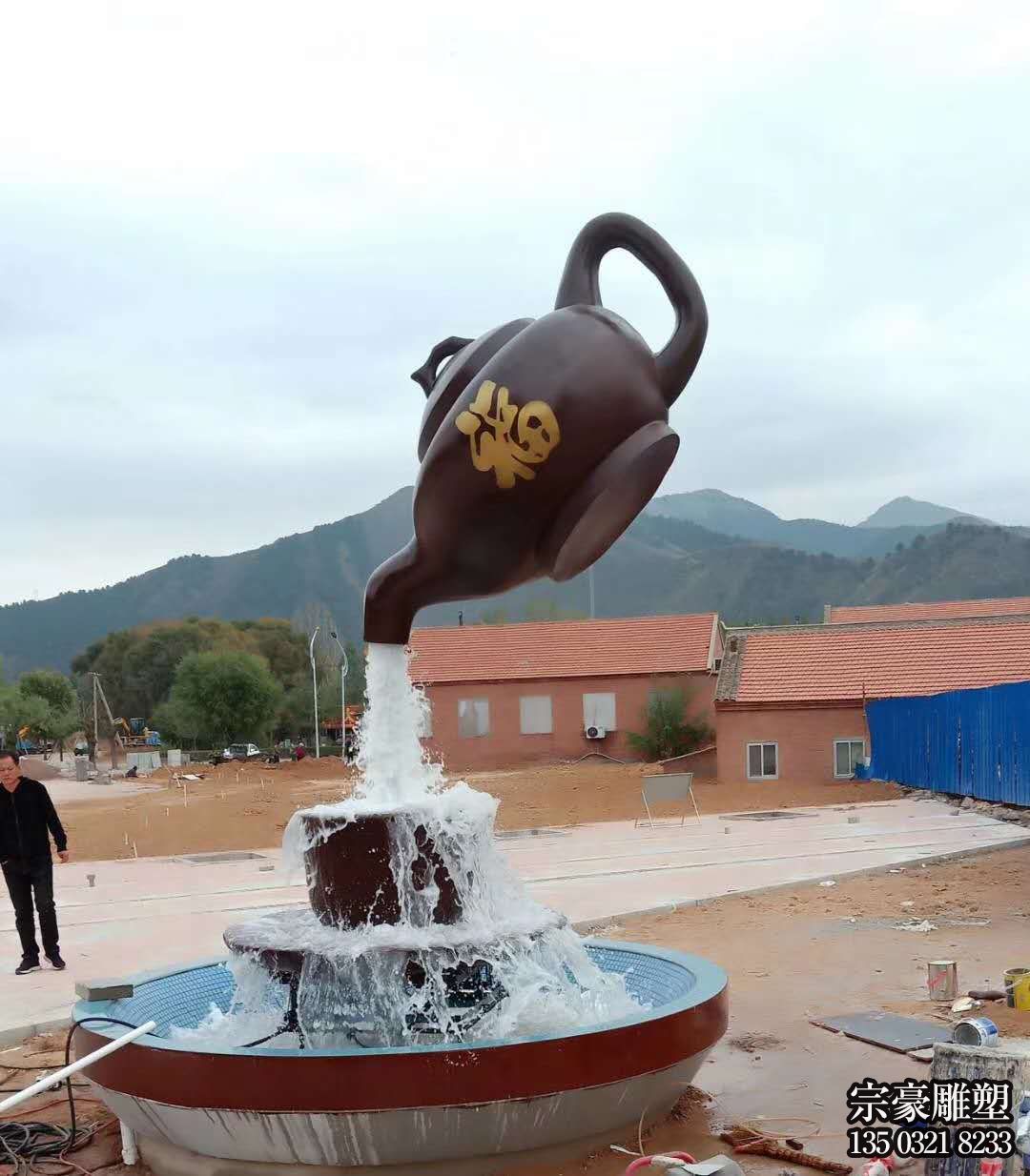 玻璃鋼懸空茶壺，流水天壺景觀雕塑